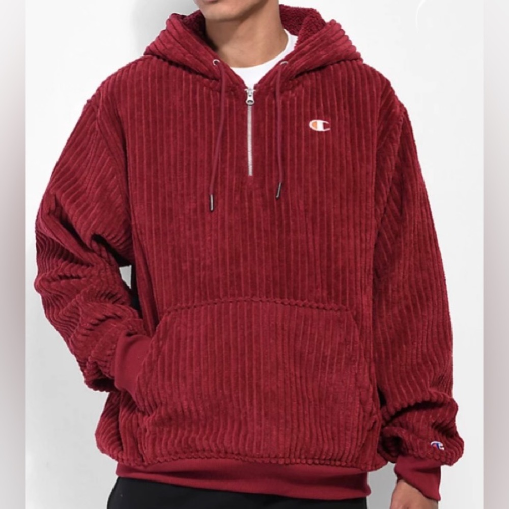 CORDUROY HIGH PILE FLEECE QUARTER-ZIP HOODIE, C LOGO
